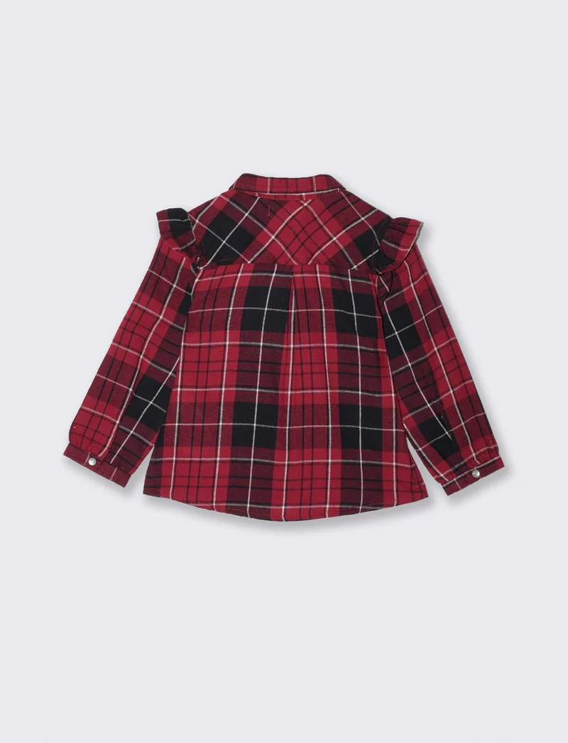 Camicia a quadri manica lunga con rouches - Rosso