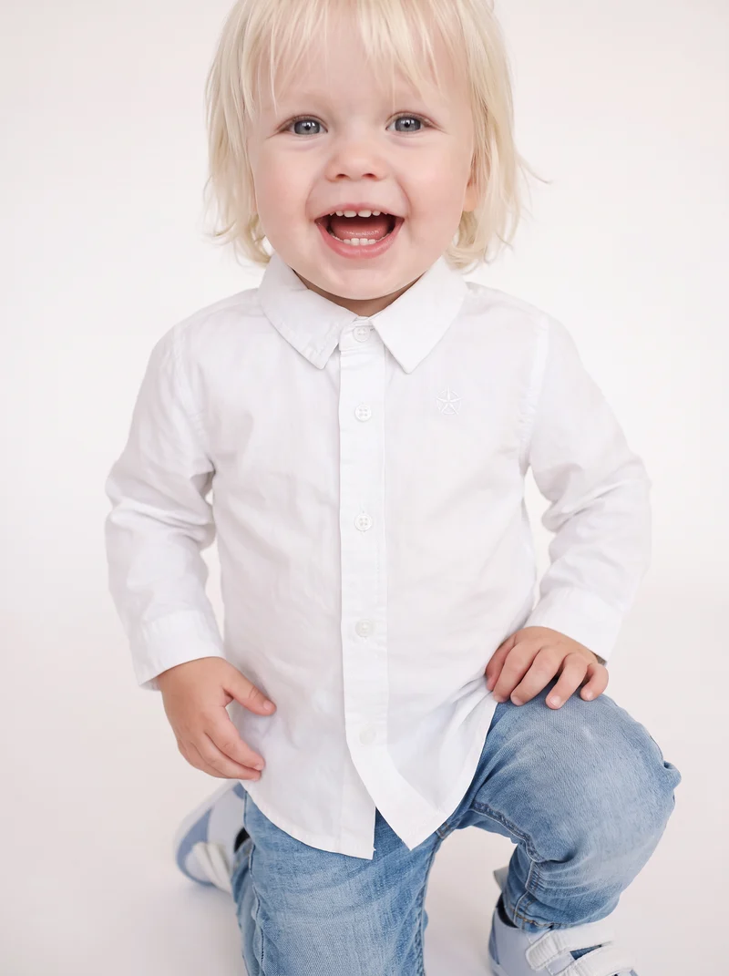 Camicia basica manica lunga con ricamo - Bianco latte