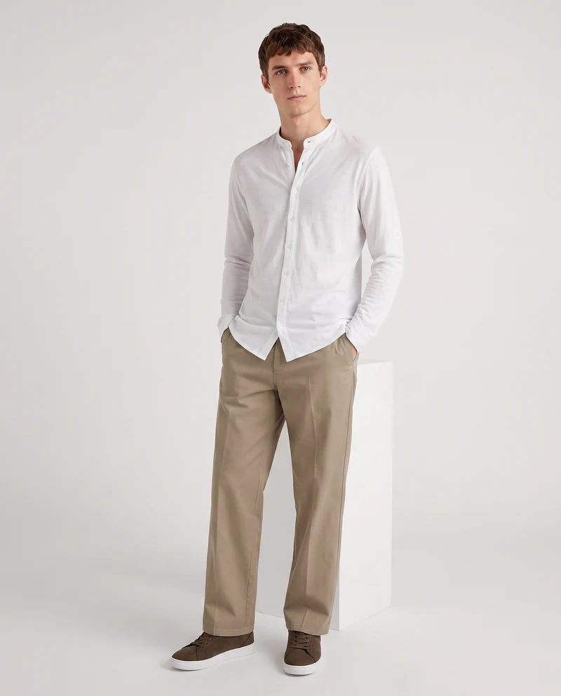 Camicia jersey slub con collo coreano - Bianco