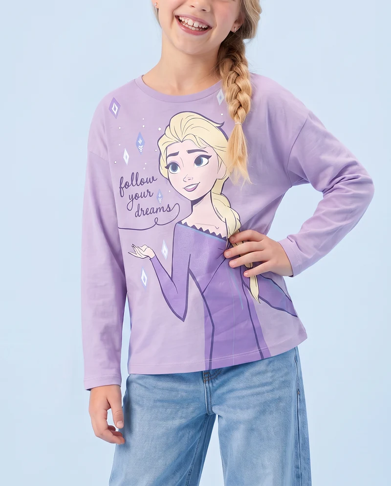 T-shirt manica lunga Disney/Frozen in cotone - Lilla