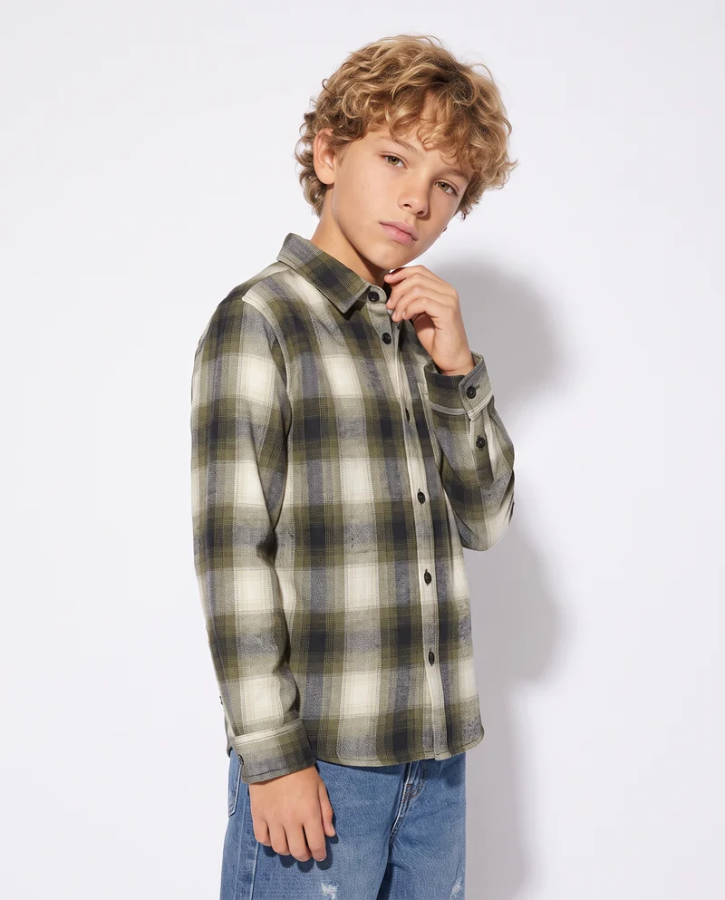 Camicia in flanella a quadri manica lunga - Verde