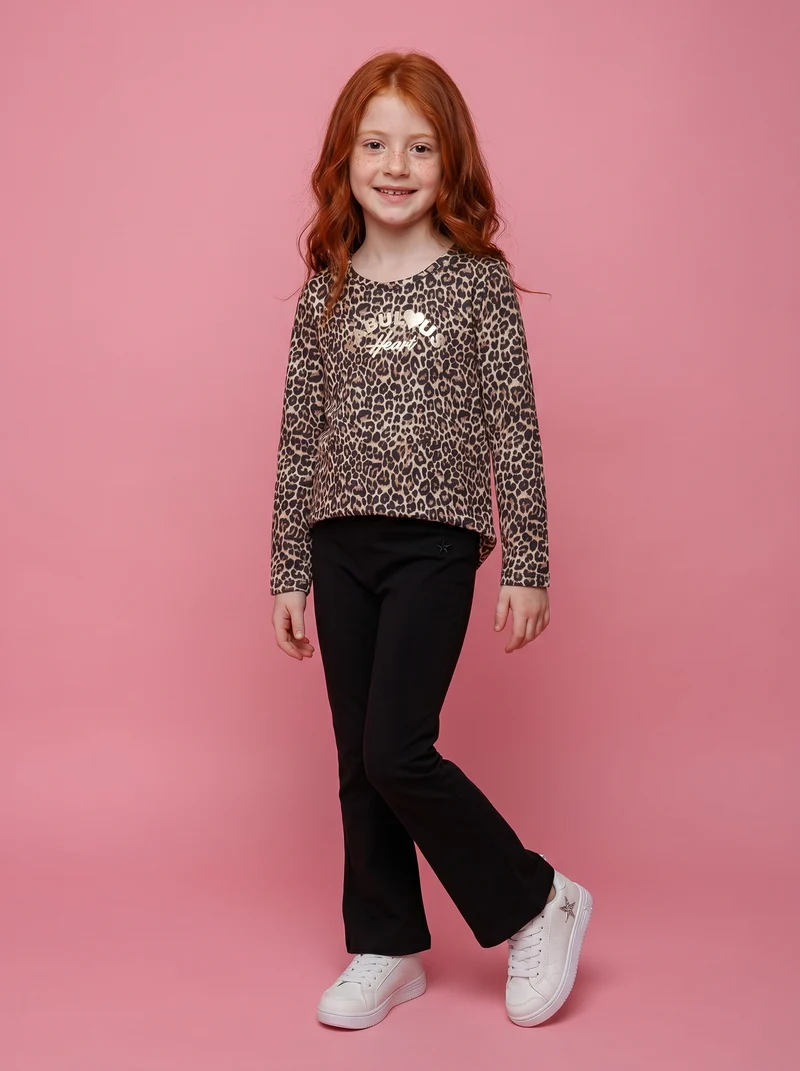T-shirt manica lunga con stampa lucida - Leopardato