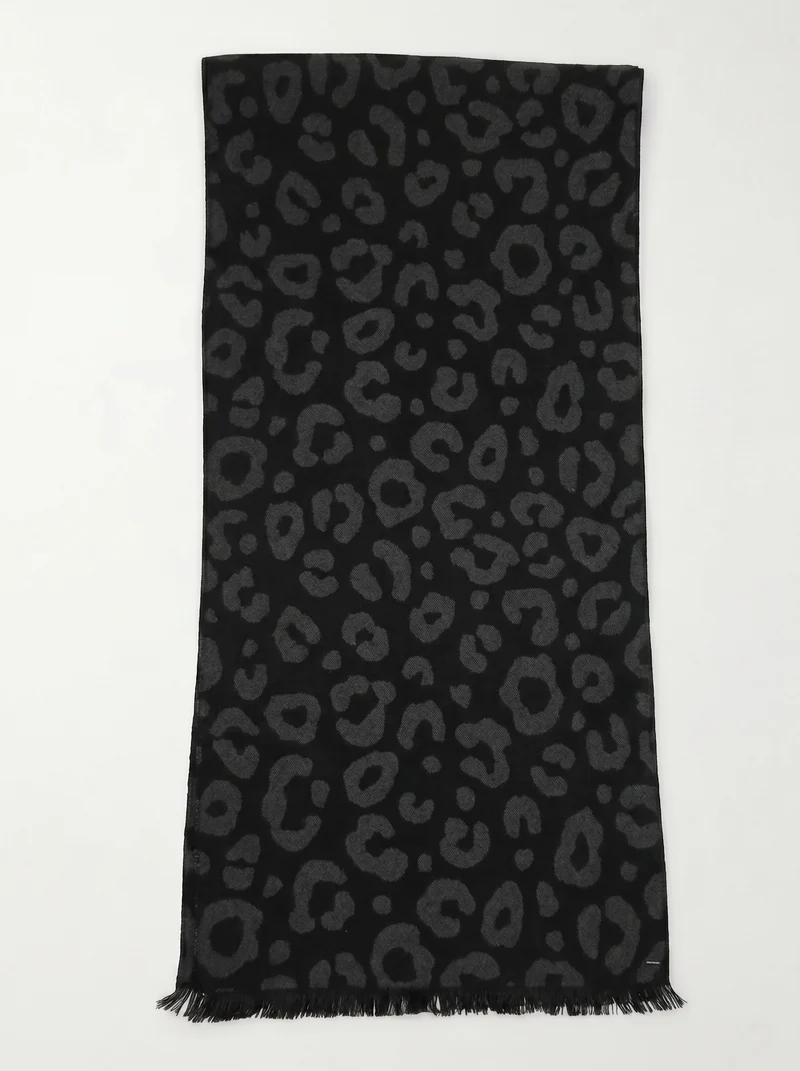 Sciarpa leopardata con frange - Nero