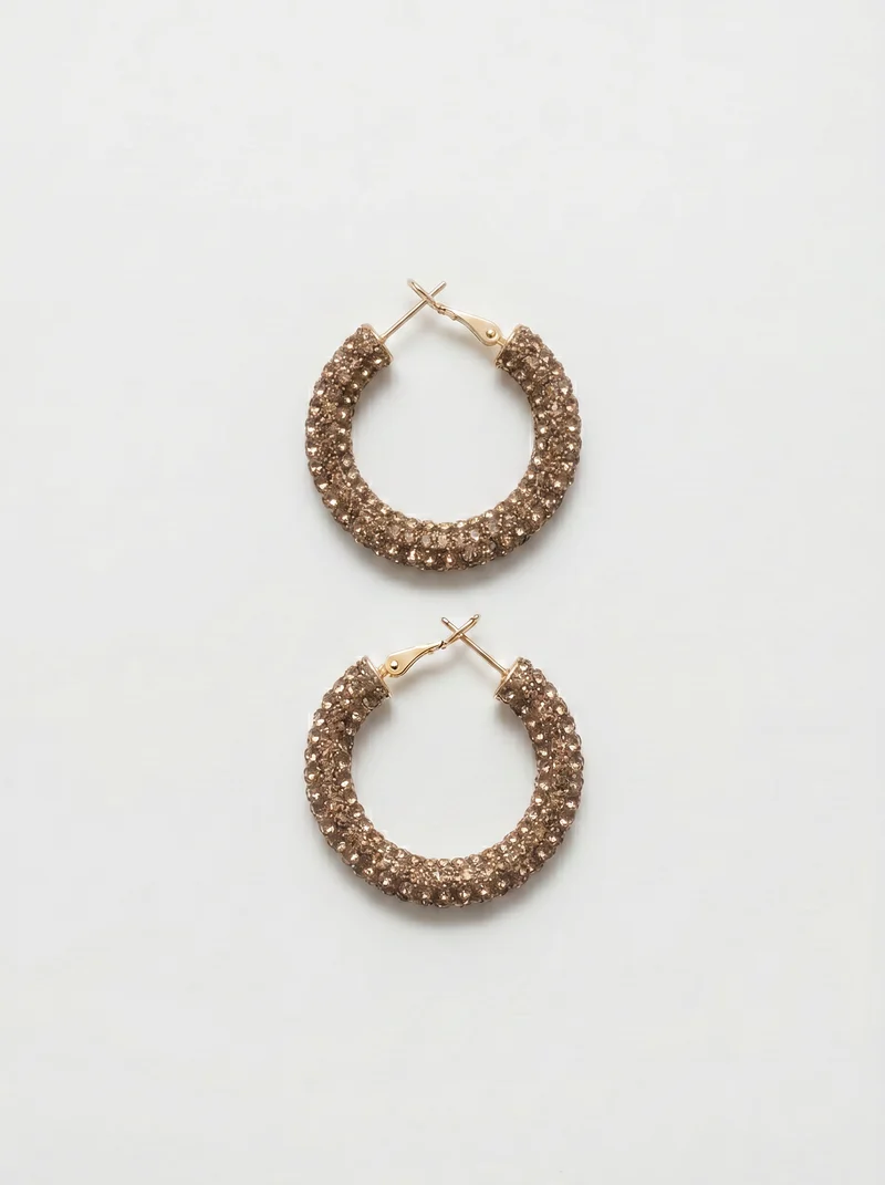 Orecchini a cerchio piccolo con strass - Marrone