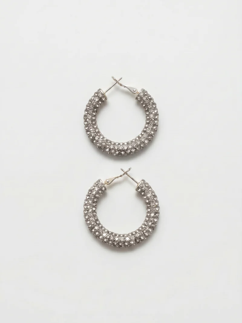 Orecchini a cerchio piccolo con strass - Argento