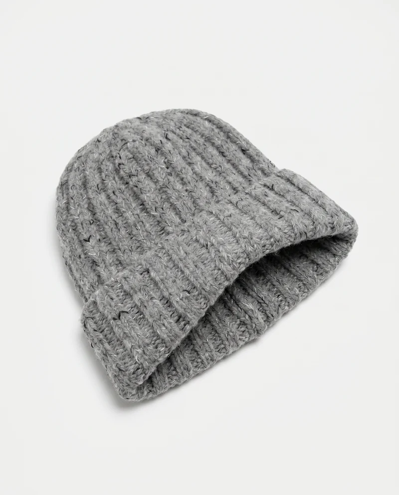 Cappello maglia doppia a coste con risvolto - Grigio