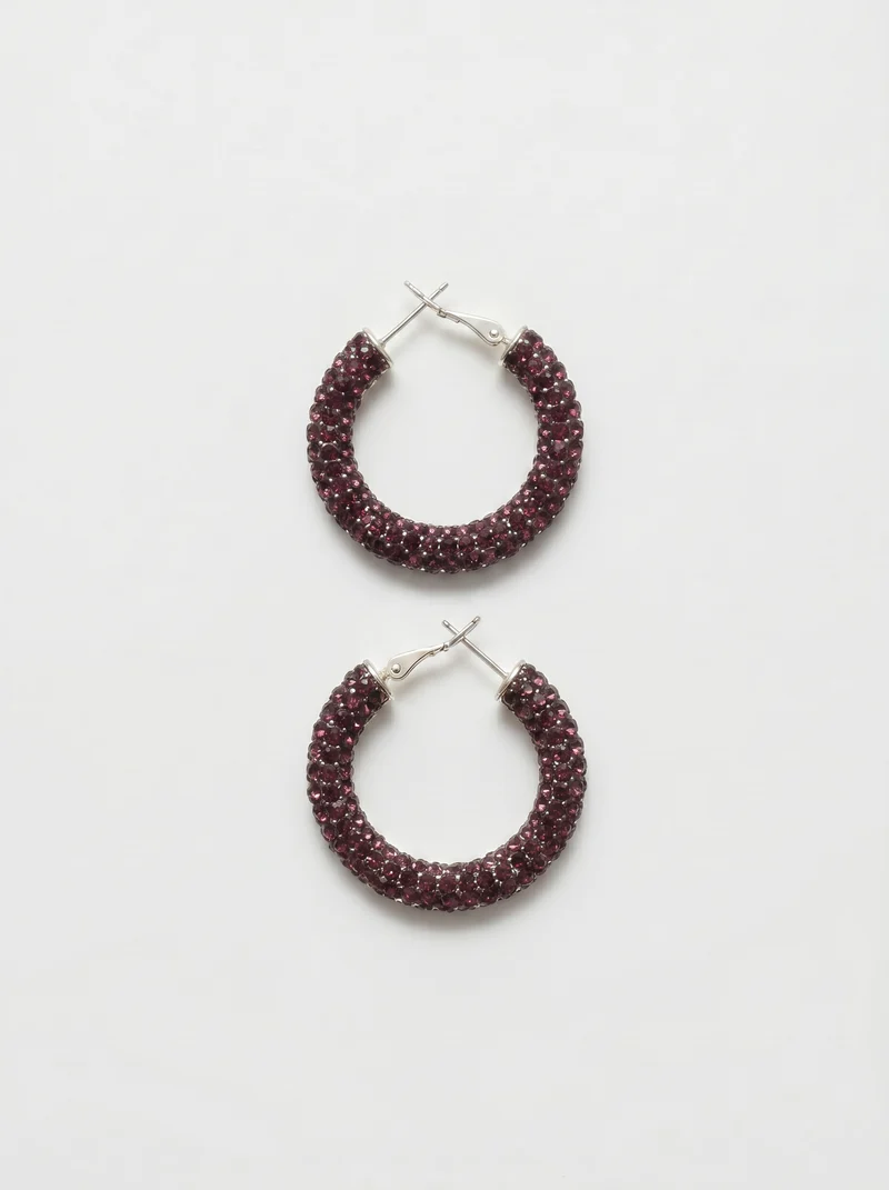 Orecchini a cerchio piccolo con strass - Rosa
