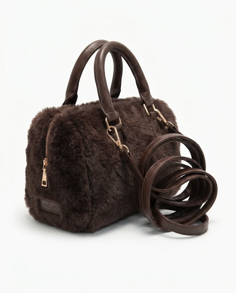 Bauletto in pelliccia sintetica lucida - Marrone