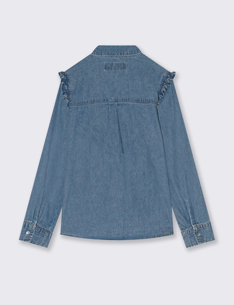 Camicia denim leggera con rouches spalla - Denim