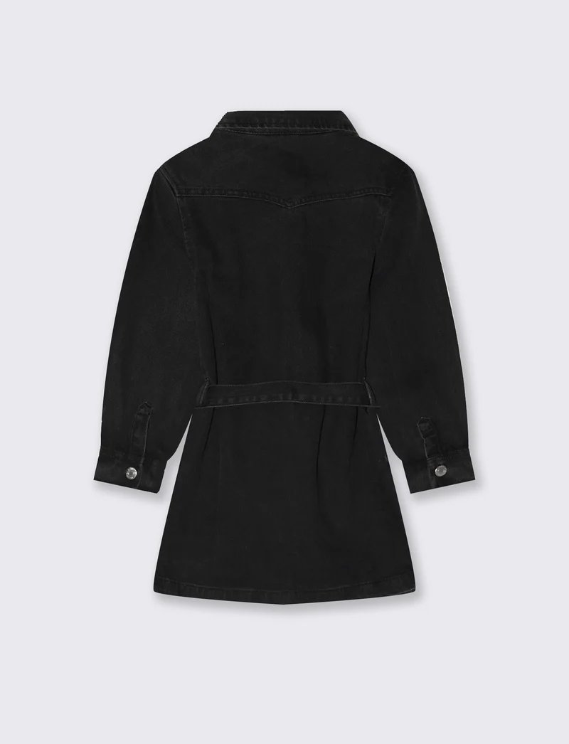 Abito in denim rock con borchie e cintura - Nero