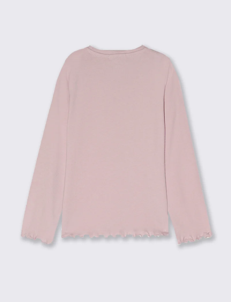 T-shirt manica lunga con orlo ondulato - Rosa polvere