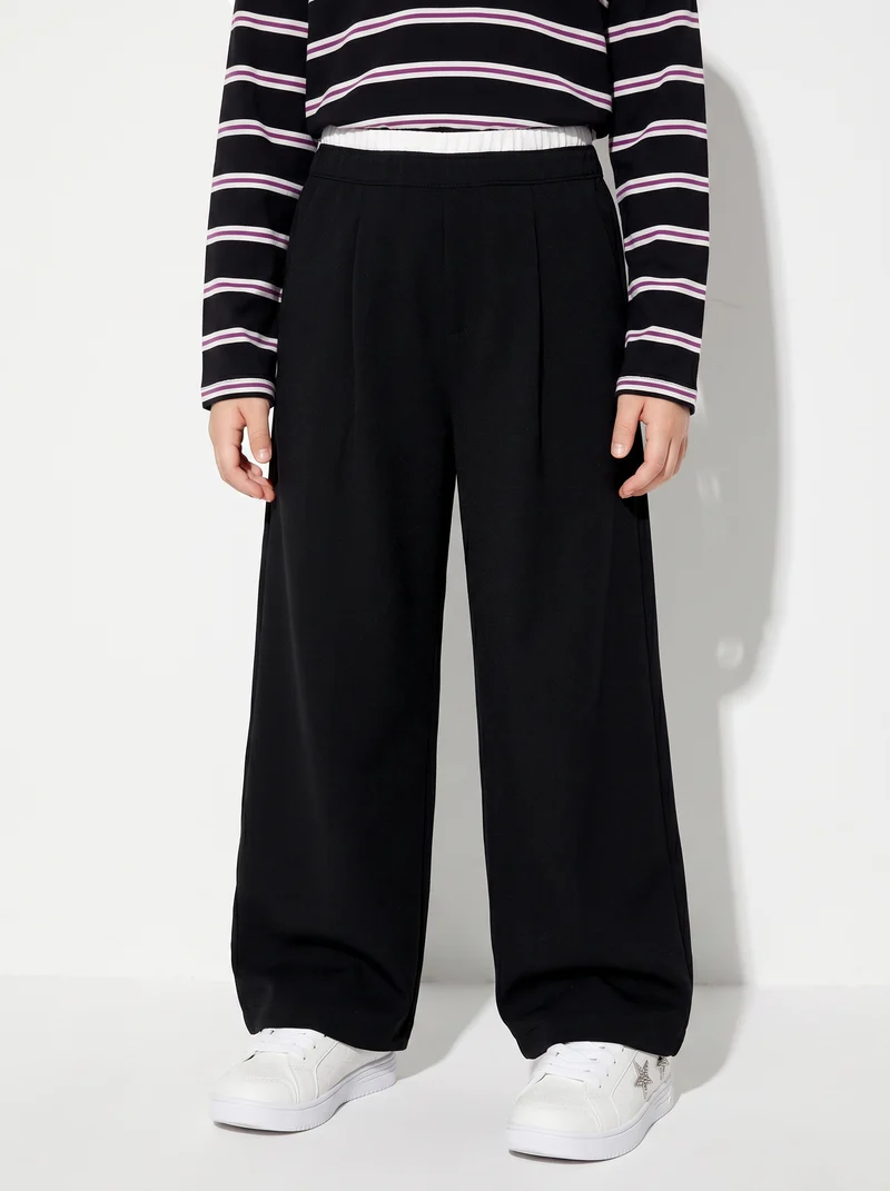 Pantaloni da bambina gamba ampia con laccetto - Nero