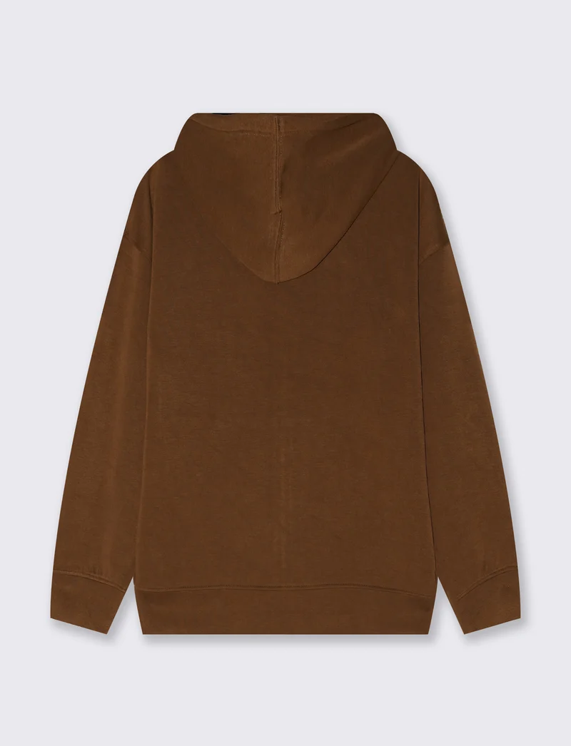 Felpa con zip e cappuccio a manica T - Marrone tabacco
