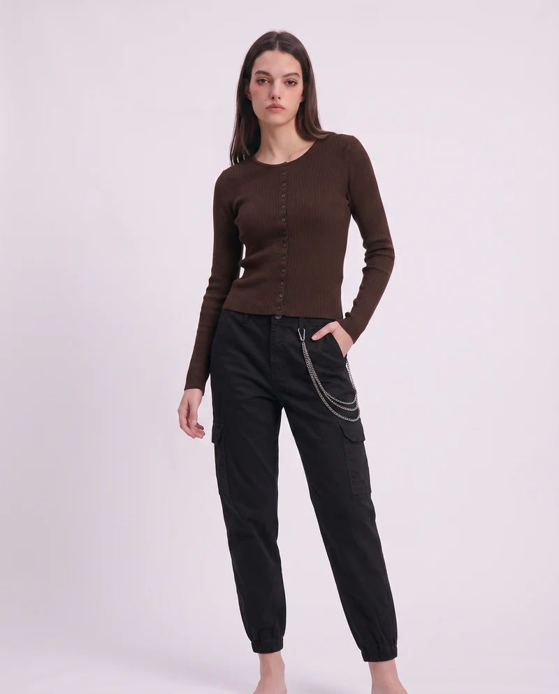 Pantalone cargo con elastico in vita - Nero