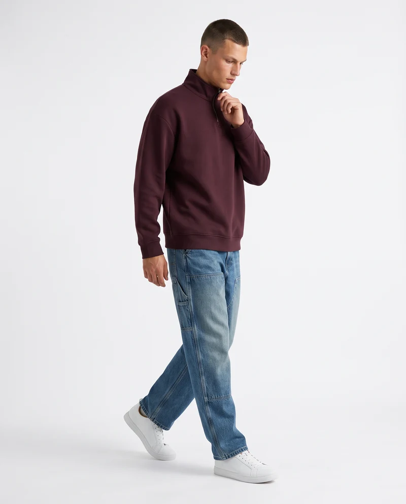 Felpa lupetto zip soft touch relaxed fit - Bordeaux