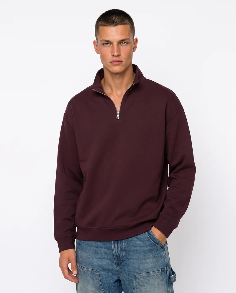 Felpa lupetto zip soft touch relaxed fit - Bordeaux