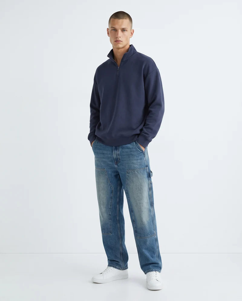 Felpa lupetto zip soft touch relaxed fit - Avion