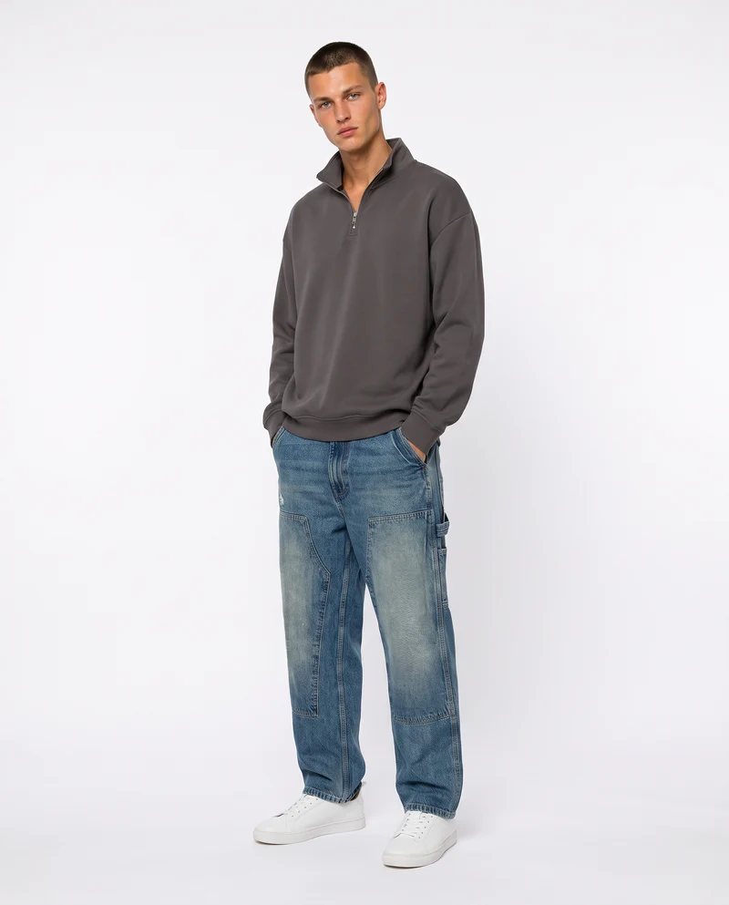 Felpa lupetto zip soft touch relaxed fit - Grigio