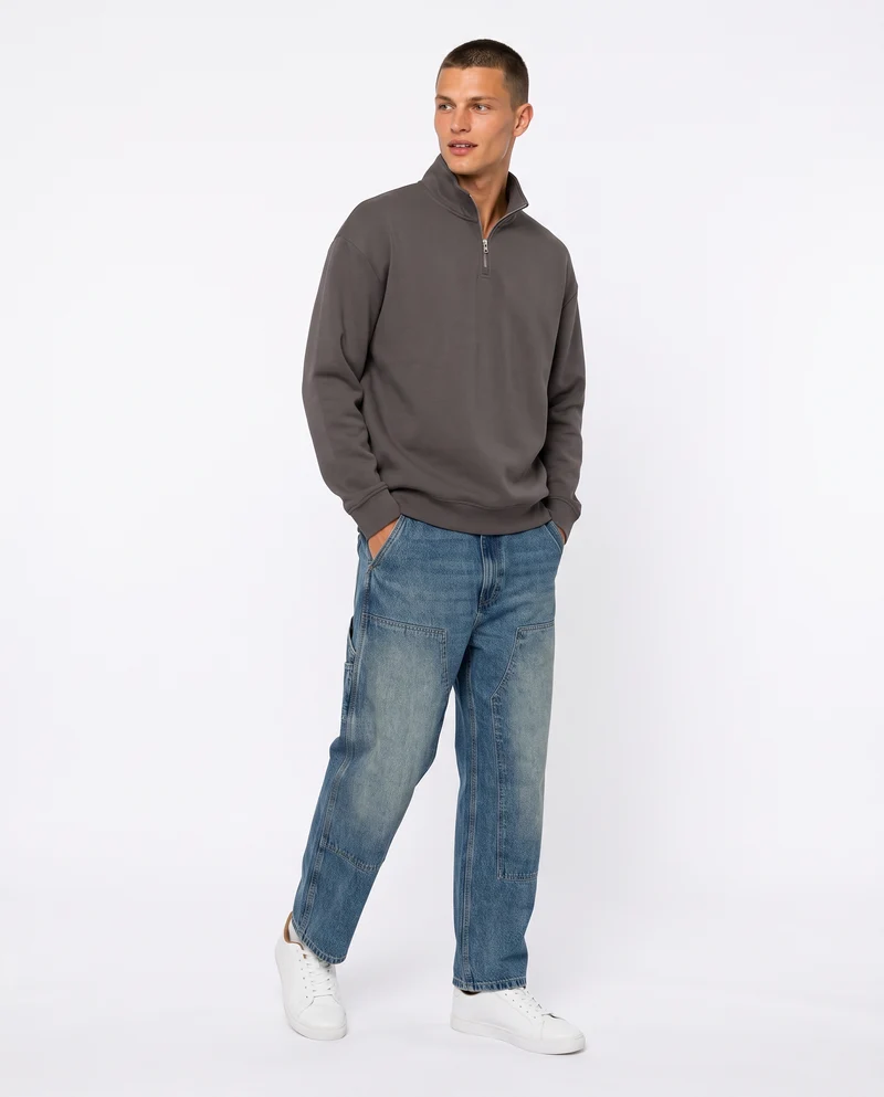 Felpa lupetto zip soft touch relaxed fit - Grigio