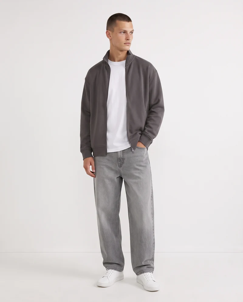 Felpa Cardigan Soft Touch Relaxed Fit - Grigio