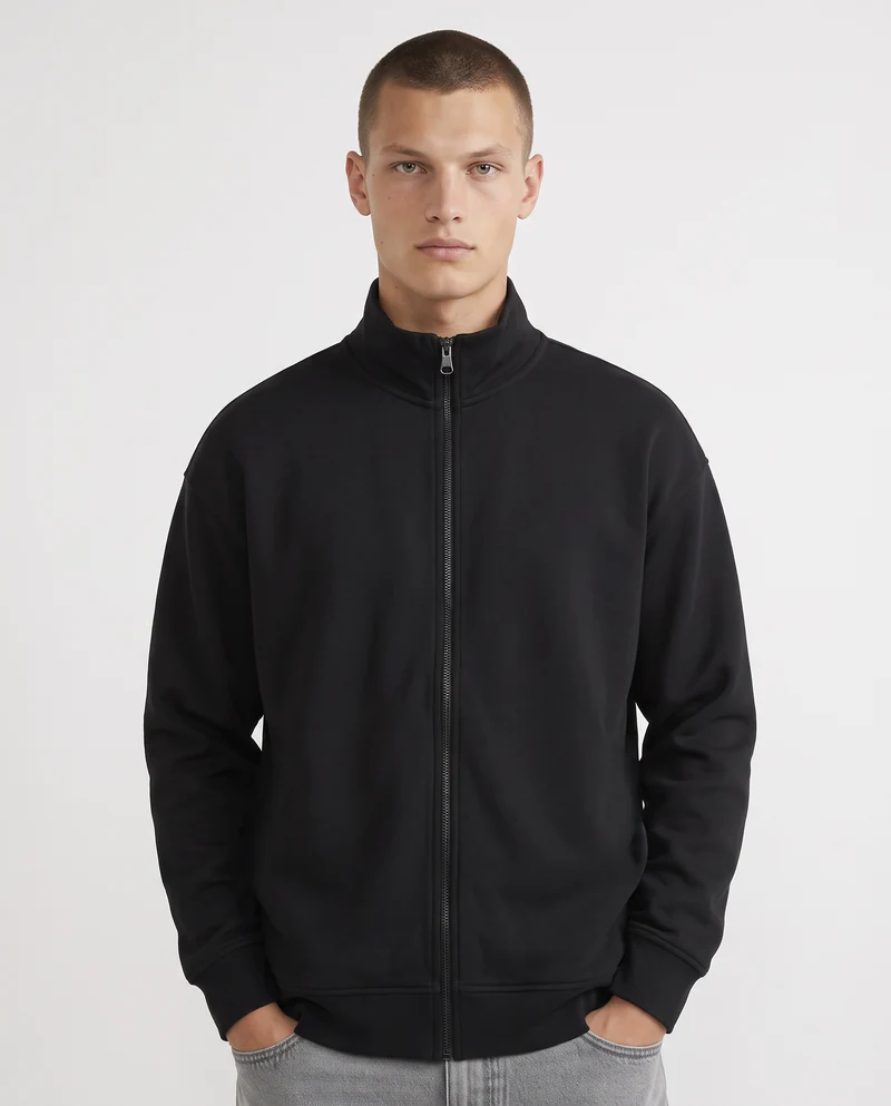 Felpa Cardigan Soft Touch Relaxed Fit - Nero