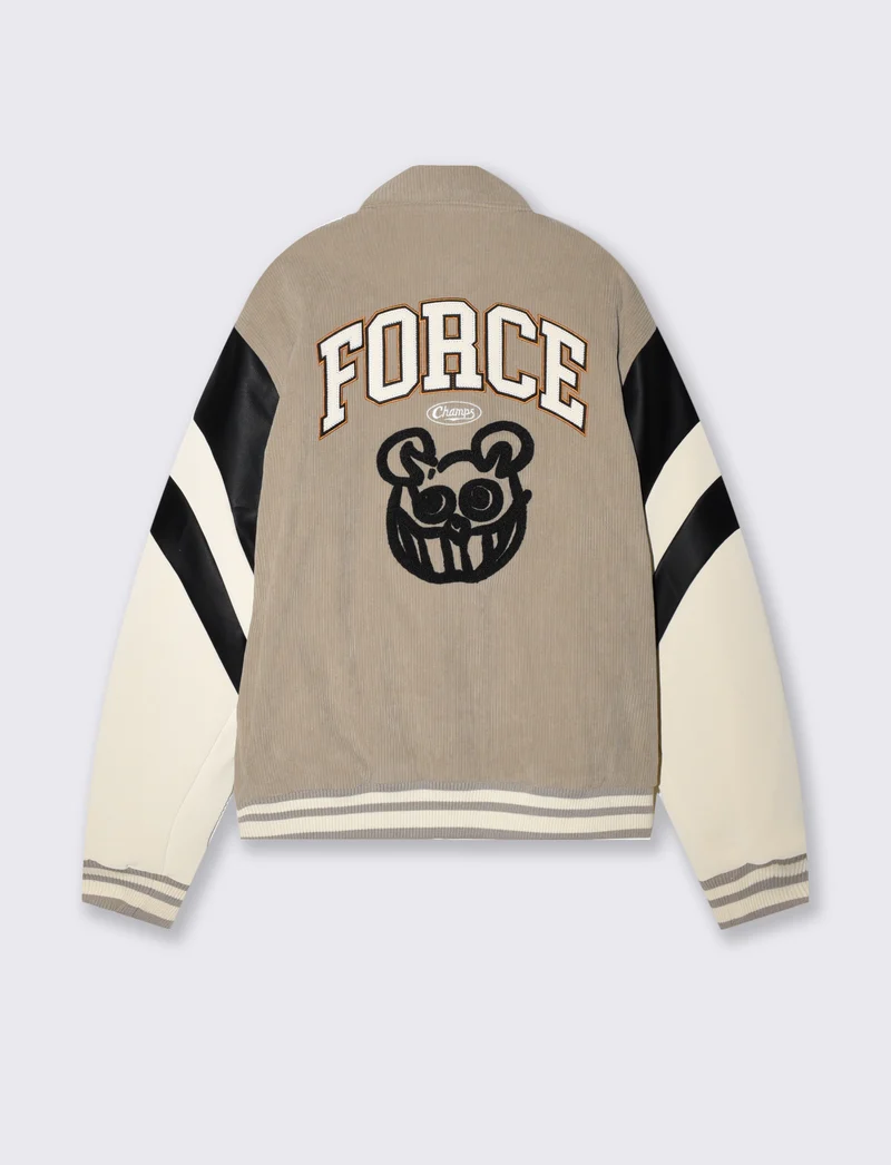 Bomber Varsity in Velluto con Ricami - Beige