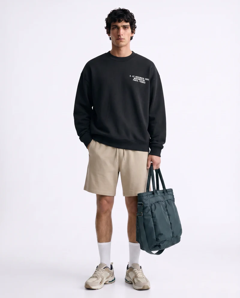Felpa Boxy Fit con Stampe Puff Effetto - Nero