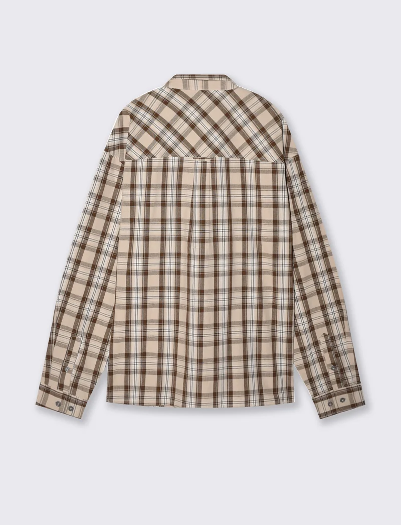 Camicia a Quadri Relaxed Fit in Cotone - Beige ecru