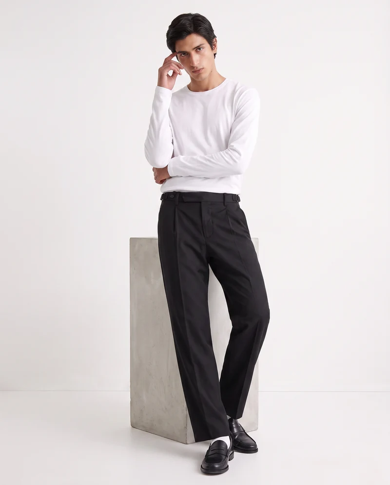 Pantaloni Chino Formali con Fibbia Laterale - Nero