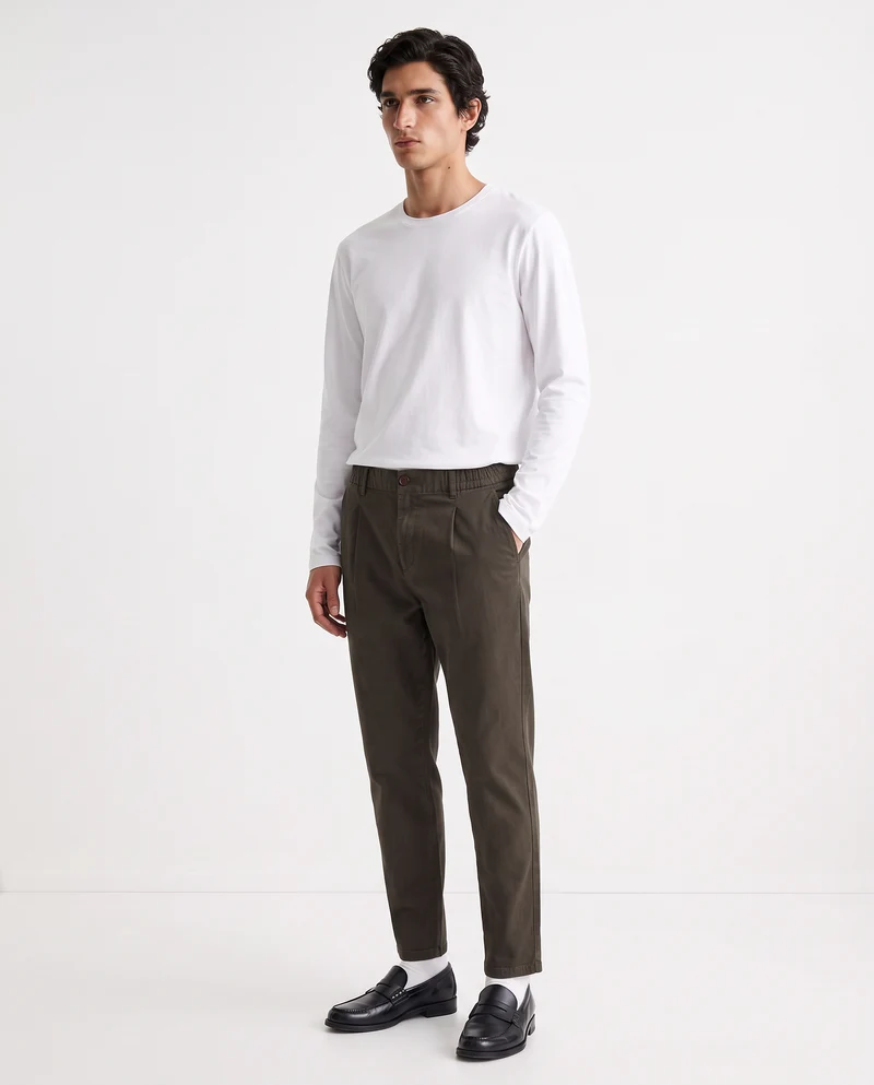 Pantaloni Chino Jogger in Twill Elasticizzati - Moro