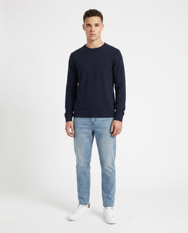 Jeans slim tapered fit blu chiaro effetto slavato - Denim