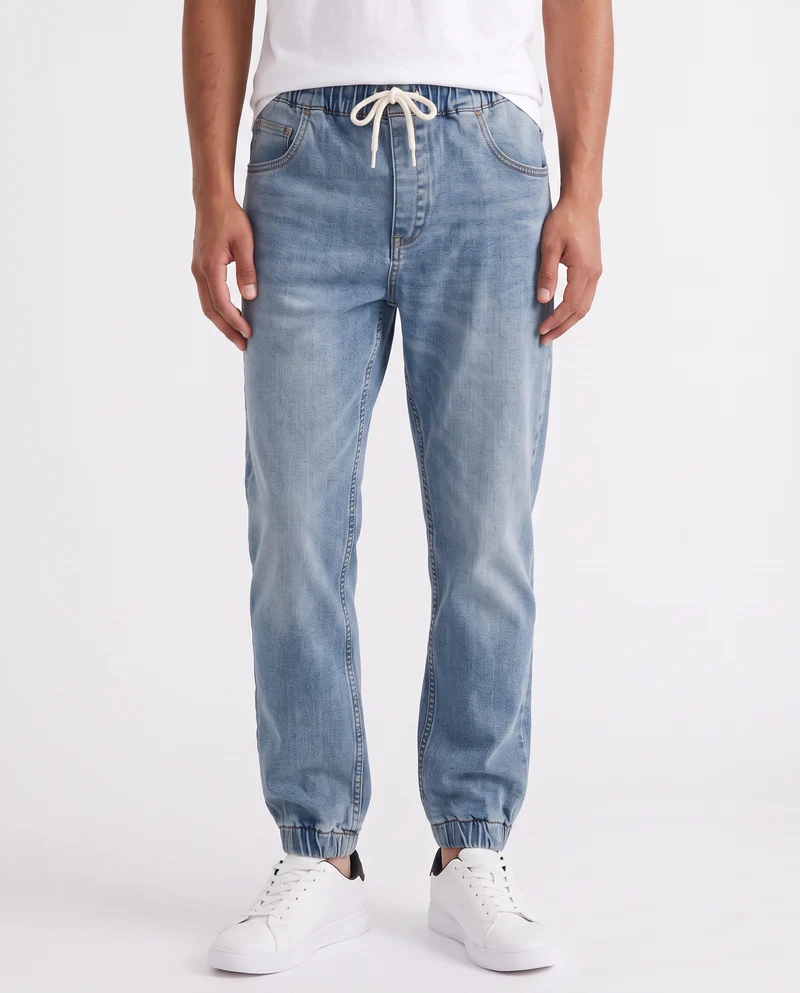 Jeans Jogger Regular Fit Blu Medio Elasticizzati - Denim