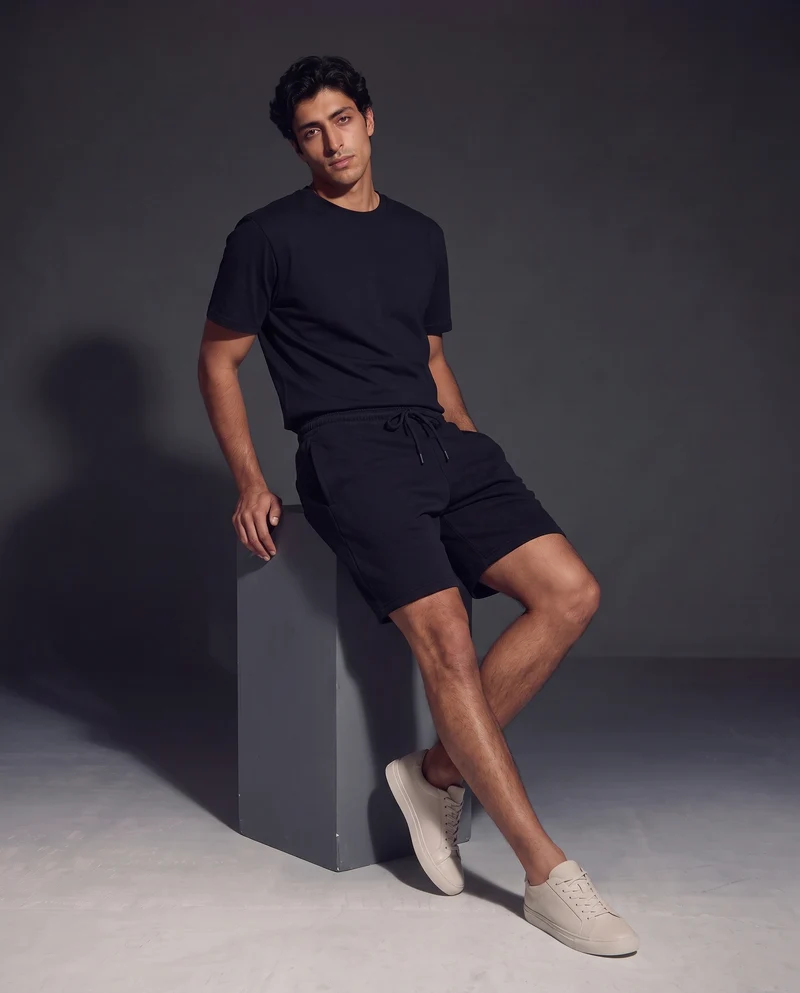 Bermuda in felpa con vita jogger - Nero