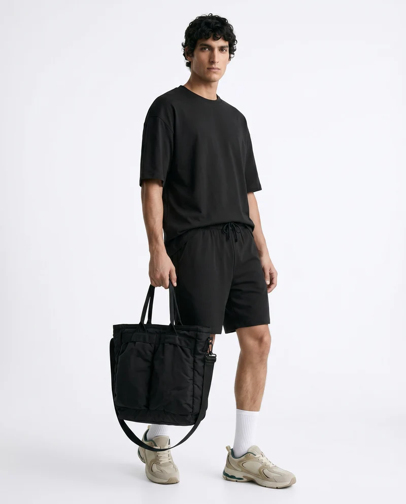 Bermuda Jogger Relaxed Fit in Cotone - Nero