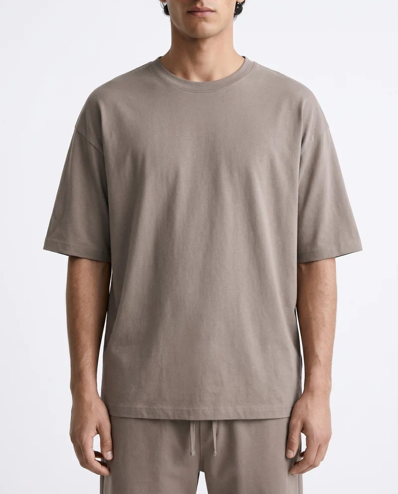 T-shirt uomo jersey relaxed fit maniche corte - Grigio fango