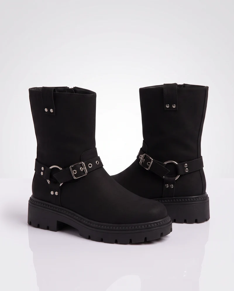 Biker scamosciato con fibbie nere - Nero