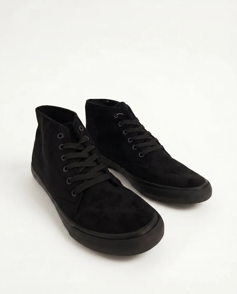 Sneakers a collo alto effetto scamosciato - Nero