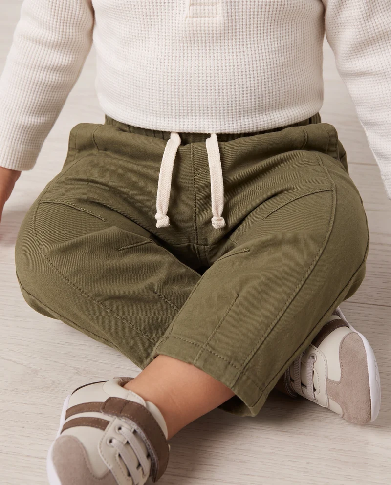 Pantaloni ampi in twill con coulisse - Verde