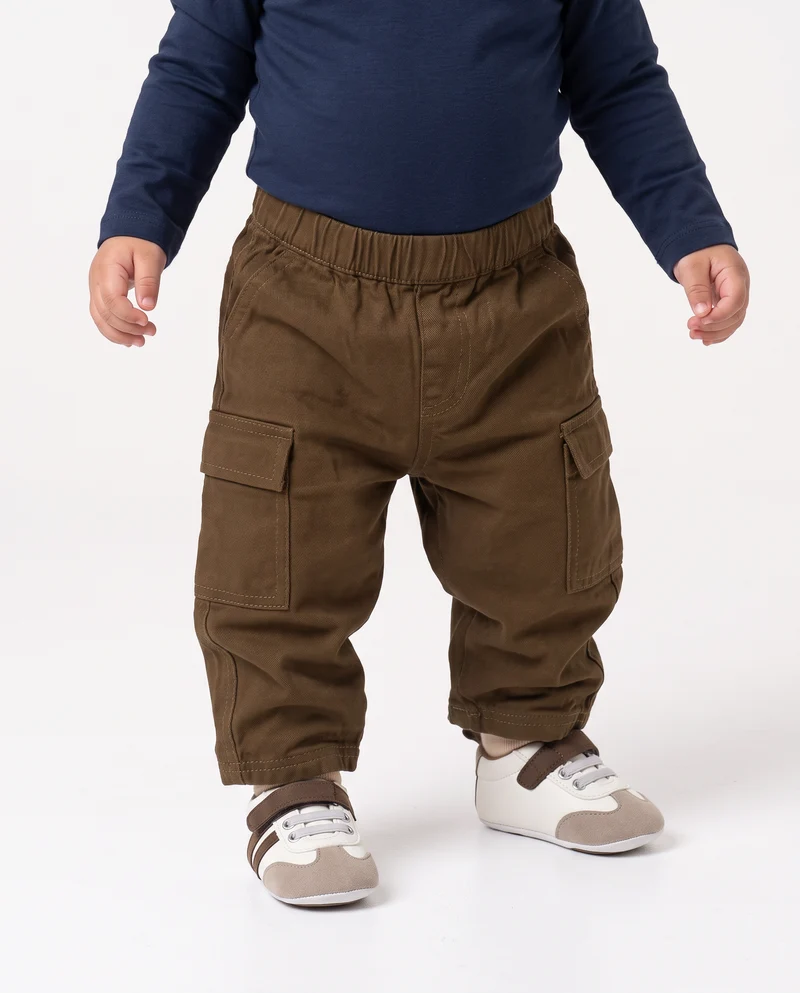 Pantaloni ampi in twill con elastico - Marrone
