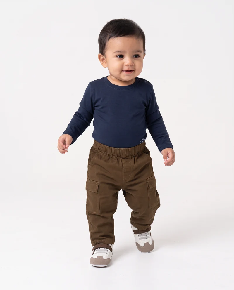 Pantaloni ampi in twill con elastico - Marrone