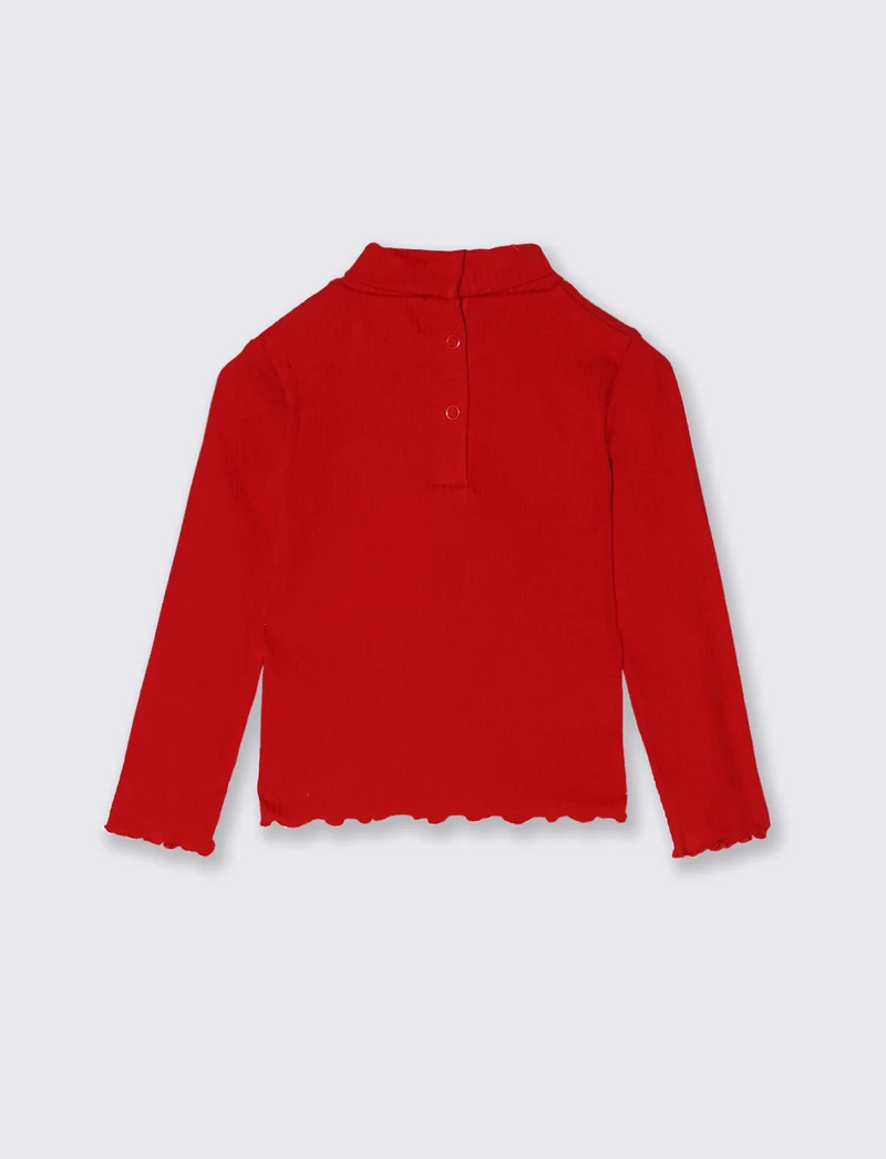 Maglietta lupetto in costina manica lunga - Rosso