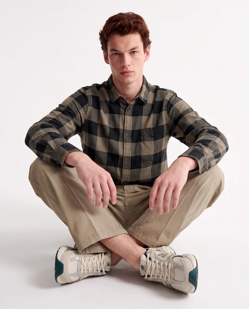 Camicia a quadri in flanella regular fit - Verde kaki