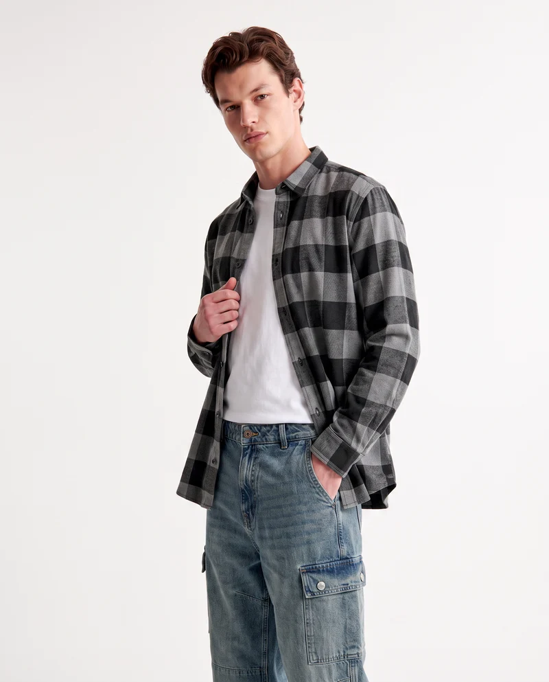 Camicia a quadri in flanella regular fit - Grigio mel.