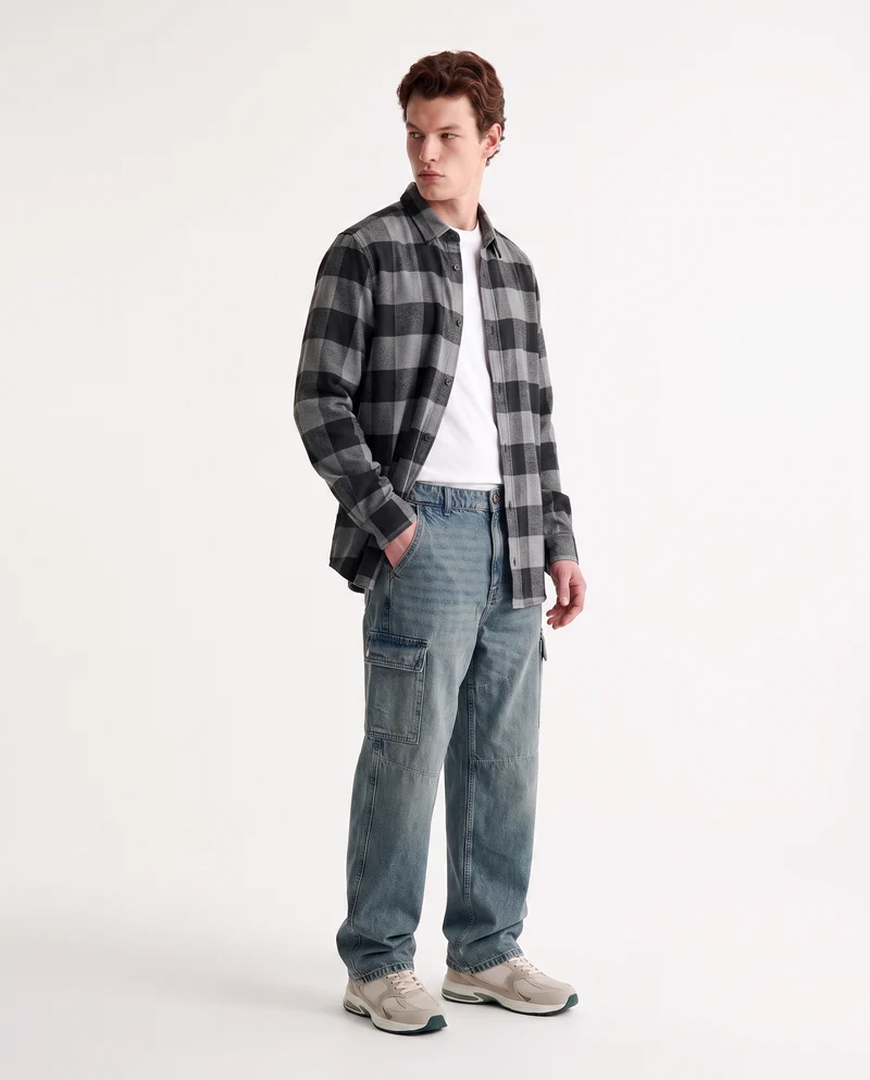 Camicia a quadri in flanella regular fit - Grigio mel.