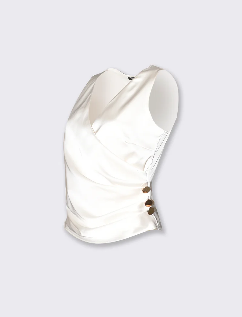 Top incrociato davanti con applicazioni donna - Bianco latte