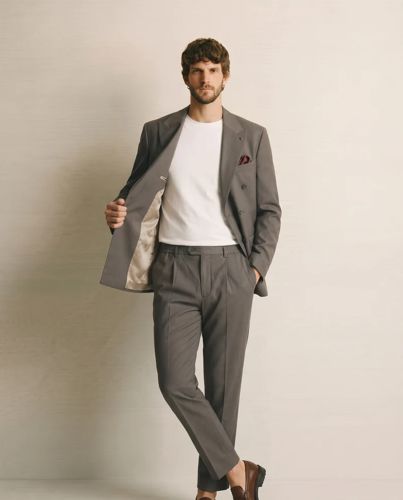 Blazer Doppio Petto Formal Fit Elegante - Antracite melange