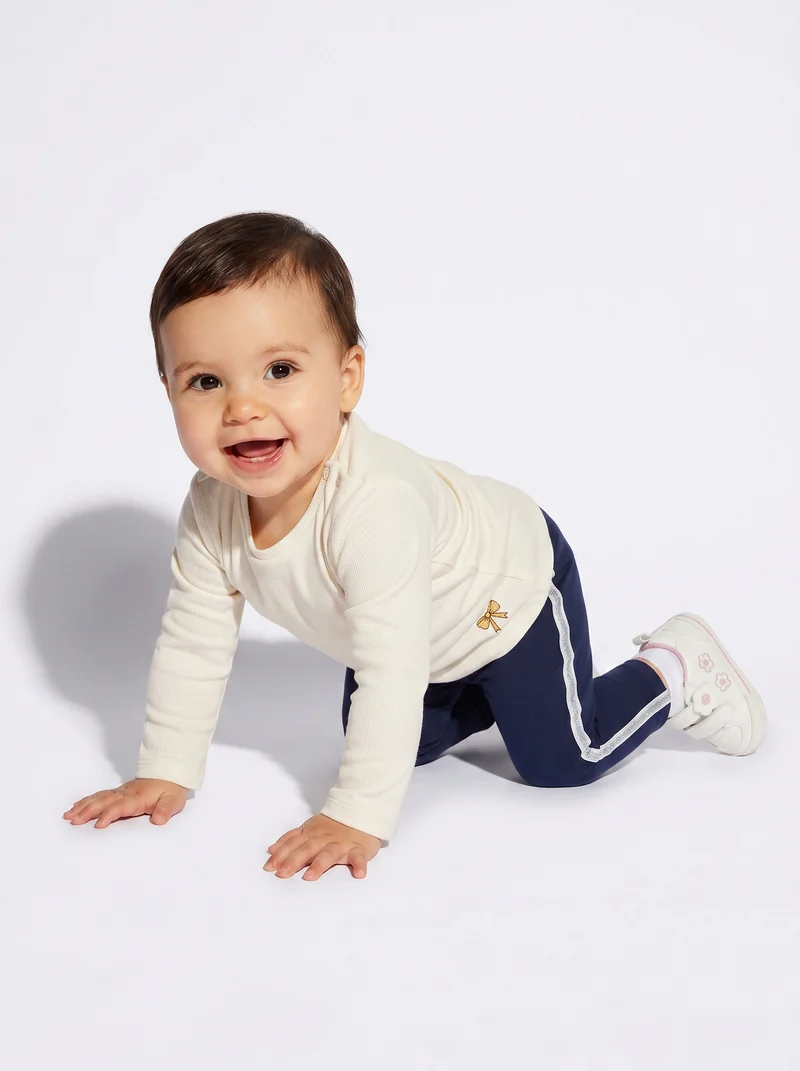 Leggings in cotone con banda laterale - Blu
