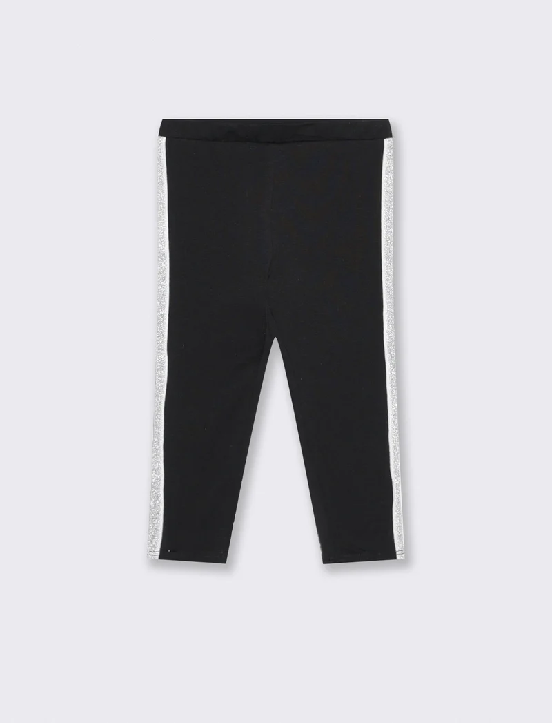 Leggings in cotone con banda laterale - Nero