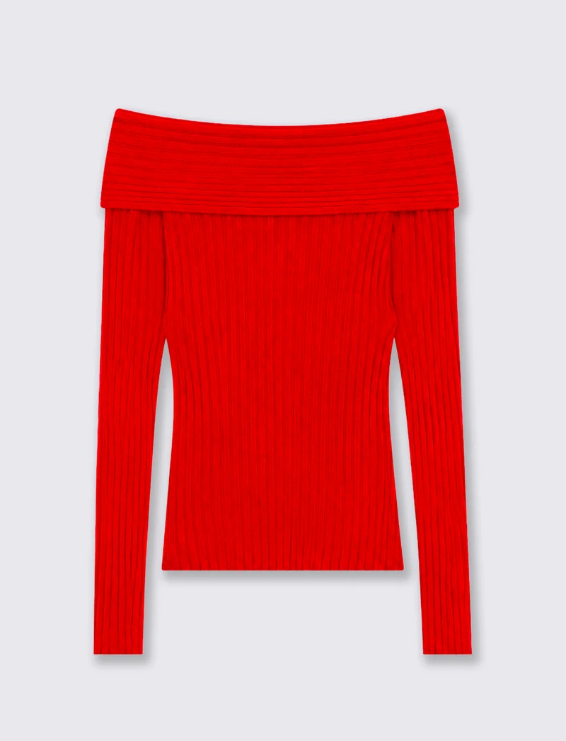 Maglia manica lunga scollo a barca - Rosso
