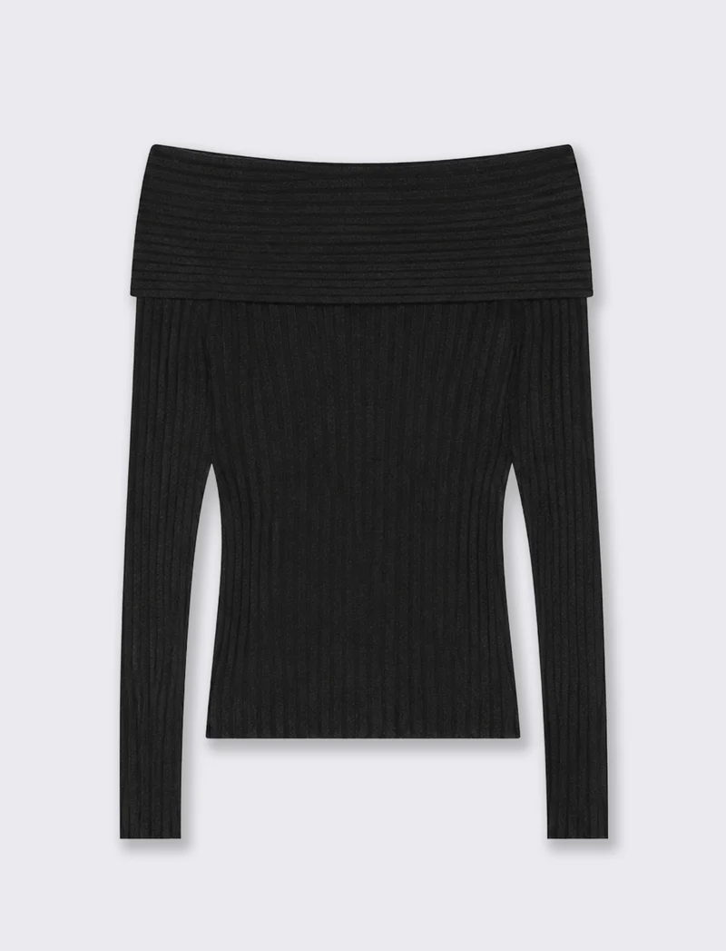 Maglia manica lunga scollo a barca - Nero